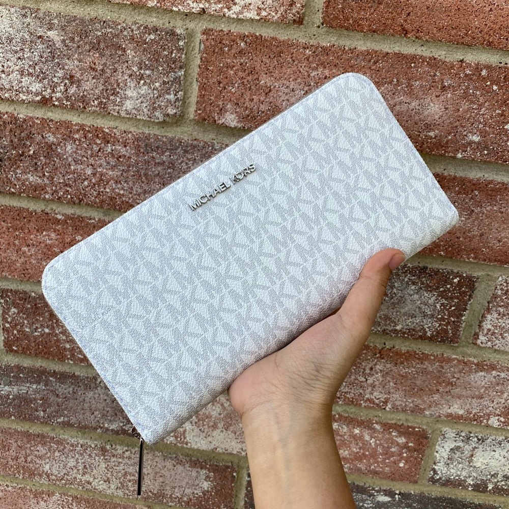 Michael Kors White Logo Zip-Around Wallet